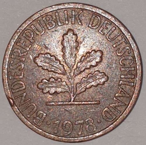 1978 J - 1 PFENNIG - ONE PFENNIG - GERMANY - FEDERAL REPUBLIC - (Copper Plated Steel)